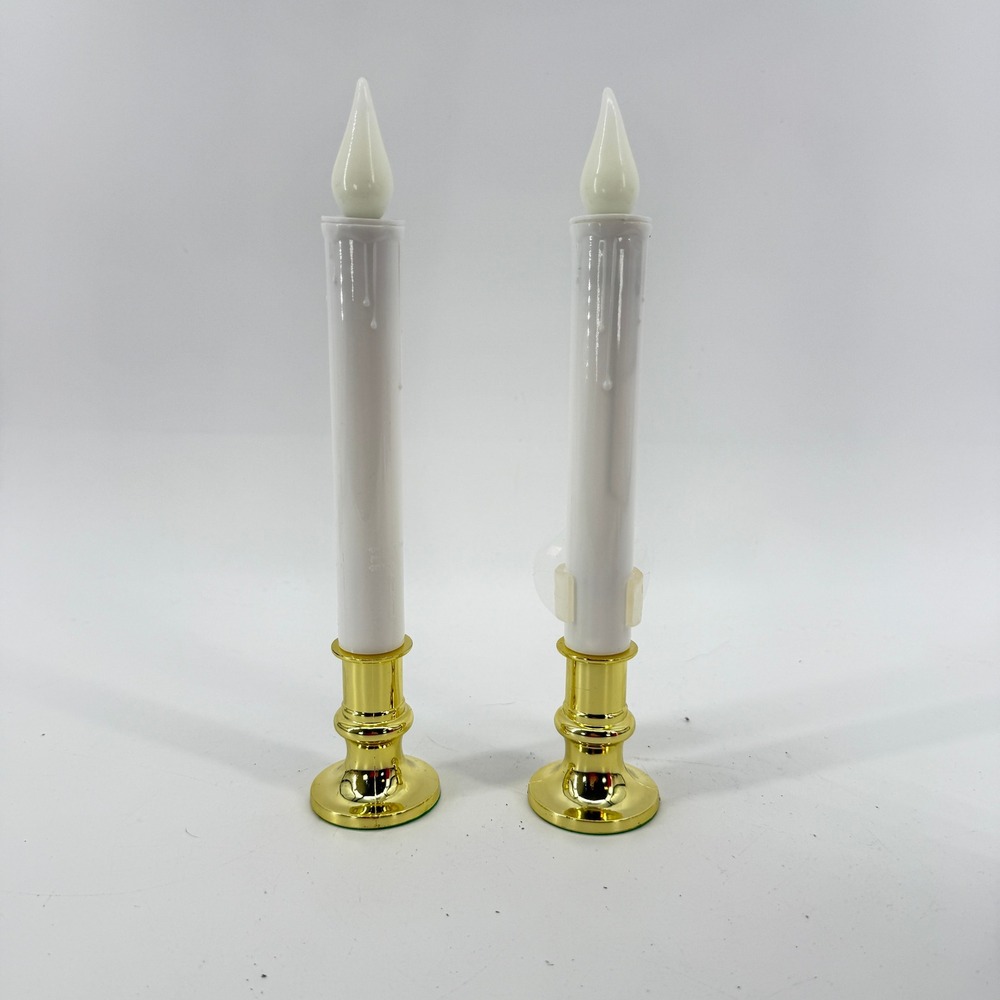 Publix LED Flameless Taper Candles Set 2 White Gold Window Suction Cup Battery